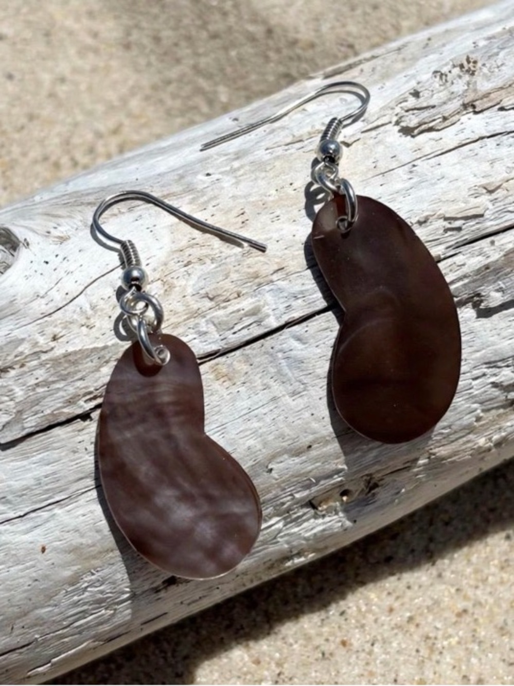 Black Lip Shell Earrings - Iridescent Kidney Bean Dangle - Natural Mother of Pea